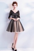 Yabreny Above Knee Homecoming Dresses A-line V-neck black lace prom Dresses TSJY-035