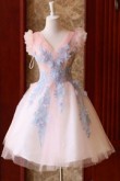 Yabreny Above Knee lovely pink Homecoming Dresses Appliques prom Dresses TSJY-031