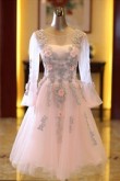 Yabreny pink Homecoming Dresses Long Sleeves Above Knee prom dresses TSJY-015