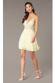 Yellow Lace Applique Bodice Homecoming Party Dress,Daffodil V-Neck Above Knee Party Dresses sd-030-1