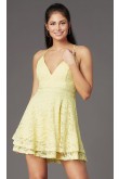 Yellow Lace Graduation Party Dress, Daffodil V-Neck Sexy Homecoming Dresses sd-029