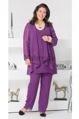 Plus Size Purple Elegant Loose Women's outfits mother of the bridal pants suits mps-046
