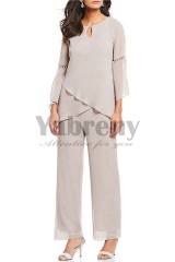 Sand Chiffon Mother of the bride pantsuits withe sleeves of pearl mps-006
