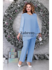 2PC Sky Blue Chiffon Pant suits For Mother of the Bride Custom-Made,Trajes de mujer mps-523-2