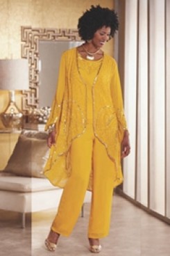 2020 Fashion Gold Yellow Mother of the bride pant suit Beaded Trousers outfit mps-077