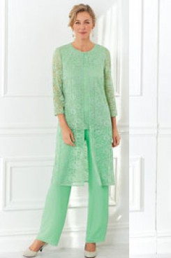 2020 Fashion Green lace Mother of the bride pant suit dress 3-PC mps