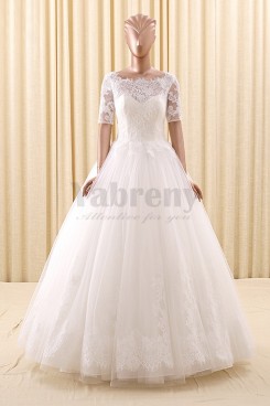 2020 Fashion A-Line Short Sleeves Lace Simple Wedding Gown wd-022