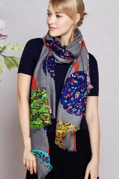 2019 Fashion Spring or autumn high-end Gray prints woolen scarf for women's big shawl