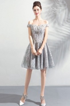 New Style Silver Gray Sequined Fabrics Homecoming Dresses Knee-Length prom dresses TSJY-039
