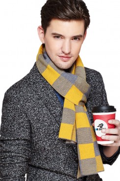 2019 Fashion Gold and Gray wool plaid high-end Men's scarf for autumn and winter