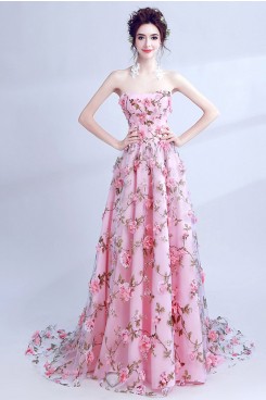 2020 Beautiful faery Prom Dresses Pink Strapless Sweep Train Evening Dresses TSJY-165