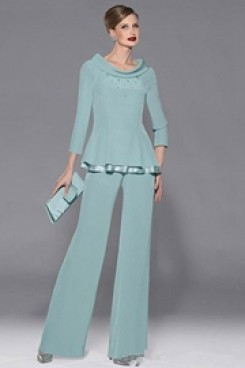 2020 Hot Sale Jade Blue Cowl Neck Mother Of the bride pants suits mps-281