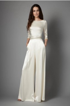 Spring 3/4-length Sleeves Charmeuse lace bride jumpsuits So-207