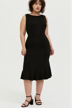 2021 Plus Size Chiffon Women's Dresses, Black  Mid-Calf Summer Dresses mps-419