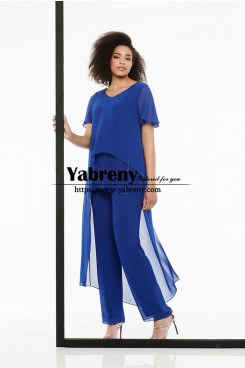 2022 New Arrival Royal Blue Beaded Mother of the Bride Pant suits with High Low Tunic mps-667