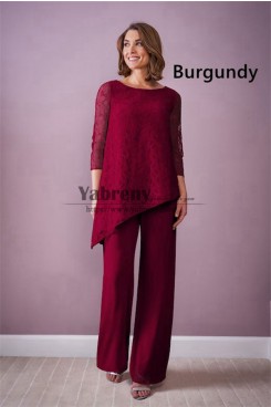 2022 Spring Women's  Outfits, Burgundy Lace Discount Mother of the Bride Pant Suits mps-753-2
