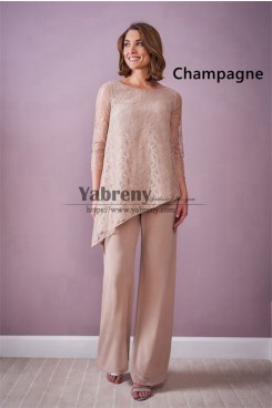 2022 Spring Women's  Outfits, Champagne Lace Discount Mother of the Bride Pant Suits mps-753-1
