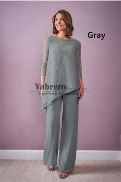 2022 Spring Women's  Outfits,Gray Lace Discount Mother of the Bride Pant Suits mps-753-5