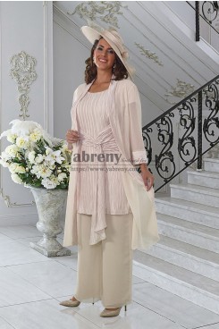 2022 Women Outfit Relaxed Three Pieces Pleated Grandmother of the Bride Pant Suits mps-745