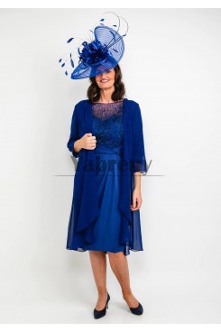 2 Pc Mother Of The Bride Outfits Dress, Dressy Hand Beading Royal Blue Women Suit Dresses mps-811