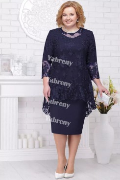 2 PC Plus Size Women's Outfis Dark Navy  Knee-Length Mother of the Bridal Dresses mps-367