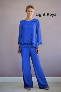 2 Piece Spring Mother of the Bride Pant Suits,  Light Royal Blue Chiffon groom mother for Wedding Guest mps-755-2