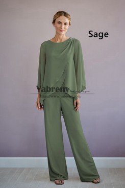 2 Piece Spring Mother of the Bride Pant Suits, Sage Chiffon groom mother for Wedding Guest mps-755-8