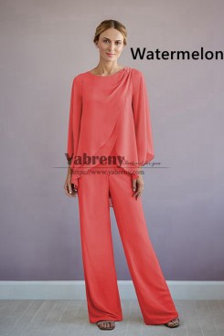 2 Piece Spring Mother of the Bride Pant Suits, Watermelon Chiffon groom mother for Wedding Guest mps-755-9