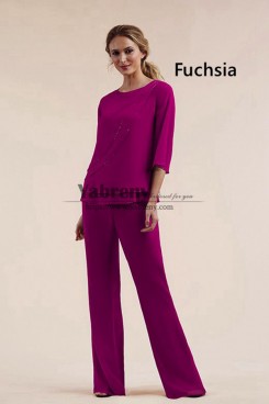 2 Piece Spring Women's  Pant Suits, Fuchsia Chiffon Mother of the Bride Outfits mps-752-2