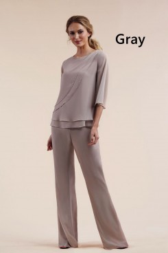 2 Piece Spring Women's  Pant Suits, Gray Chiffon Mother of the Bride Outfits mps-752-1