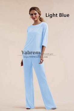 2 Piece Spring Women's  Pant Suits, Light Blue Chiffon Mother of the Bride Outfits mps-752-3