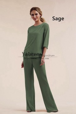 2 Piece Spring Women's  Pant Suits, Sage Chiffon Mother of the Bride Outfits mps-752-6