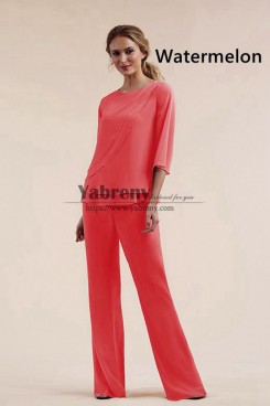 2 Piece Spring Women's  Pant Suits, Watermelon Chiffon Mother of the Bride Outfits mps-752-5