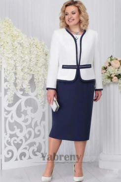 2Pc Plus Size Dark Navy Mother's Suit Dress with Ivory Blouse mps-828-1