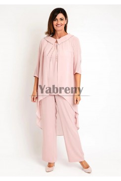 3 Pc Blush Pink Mother Of The Bride Outfits, Dressy Hand Beading Long Sleeves Women Pant Set mps-809-1