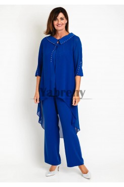 3 Pc Mother Of The Bride Outfits, Royal Blue Hand Beading Long Sleeves Women Pant Sets mps-809-5