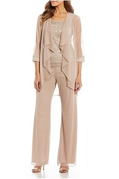 3 Piece Champagne Modern Loose Half Sleeves Mother Of the bride Pants Suits mps-288