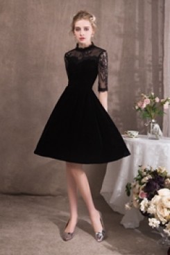 2020 Fashion A-line Black Velvet Prom dresses so-052