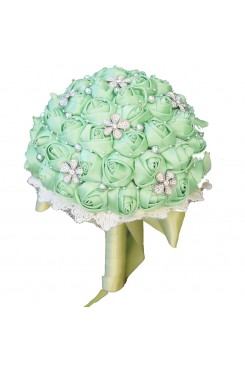 Apple Green Wedding bouquets for bride and Bridesmaids Bouquet with Hand Beading Pearls