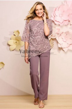 Asymmetry Mother of the Bride Pant Suits with Lace Two Piece Trousers Outfit mps-758