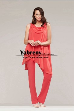 Asymmetry Tunic Mother of the Bride Pant Suits Watermelon outfits Wedding Guest mps-697