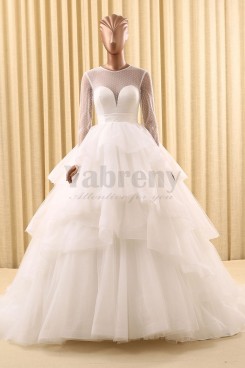 Ball Gown Unique dot Tiered Wedding dresses Long Sleeves wd-016