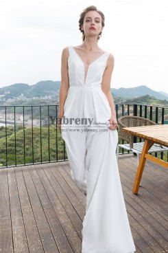 Beaded Deep V-Neck Wedding Jumpsuits for Modern Bridal so-351-1