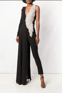 Black Bridal Jumpsuit Delicate Beaded Angel Wings dresses so-094