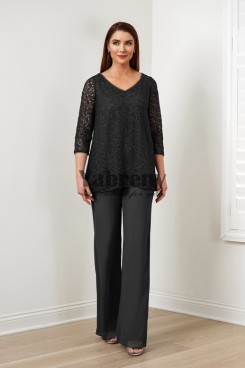 Black Lace Women's Pant Suits,2PC Mother Of The Bride Pant Suits, Tailleur pantalone da donna mps-581-5