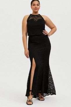 Black Plus Size Jewel Women's Dresses, Black lace Mother Of The Bride Dresses mps-401