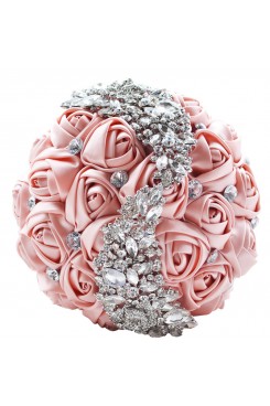Blushing Pink Crystal Artificial Flowers Rose for Bride Bouquet for wedding