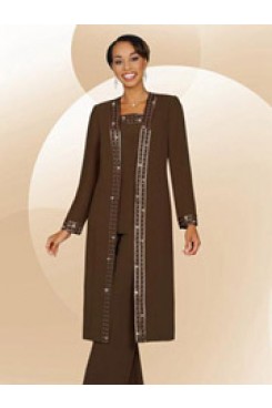 Brow three piece outfit mother's pant suits with long coat mps-245