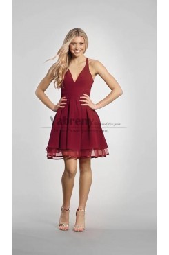 Burgundy Chiffon Homecoming Dress,Under $100 V-Neck Party Dress sd-012-3