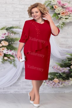 Burgundy Chiffon Mid-Calf Mother of the Groom Dresses Plus Size Women's Dress mps-463-1